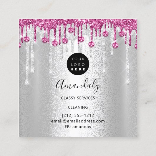 Maid House Cleaning Services Logo Silver Pink Grey Vierkante Visitekaartje (Achterkant)