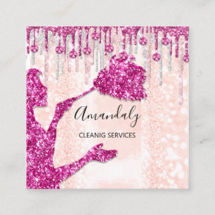 Maid House Cleaning Services Logo Silver Pink Lux Vierkante Visitekaartje