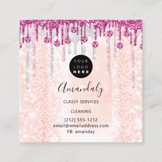 Maid House Cleaning Services Logo Silver Pink Lux Vierkante Visitekaartje (Achterkant)