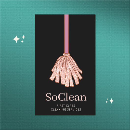 Maid House Cleaning Services Roos Gold Glitter Mop Visitekaartje