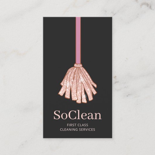 Maid House Cleaning Services Roos Gold Glitter Mop Visitekaartje (Voorkant)