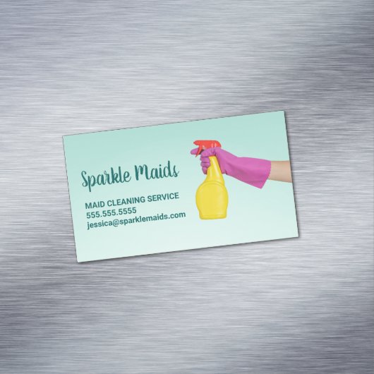 Maid House Schoonmaak Service Blauwgroen Trendy Magnetisch Visitekaartje (Voorbeeld)