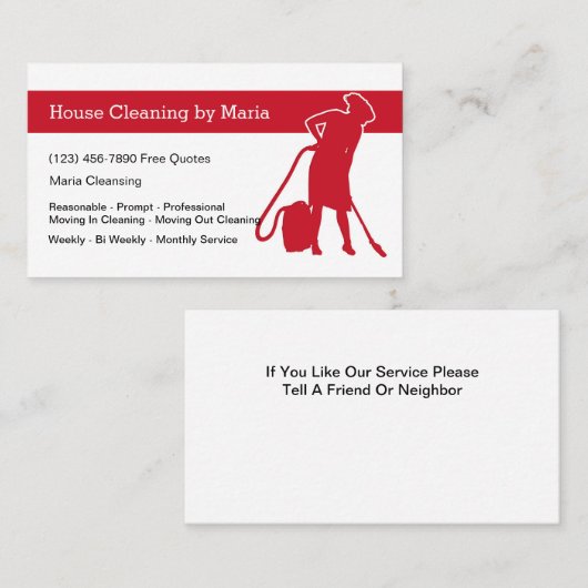 Maid Housekeeper Moderne Visitekaartjes (Voorkant / Achterkant)