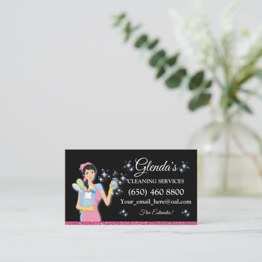 Maid Janitorial Cleaning Service Visitekaartjes (Staand voorkant)