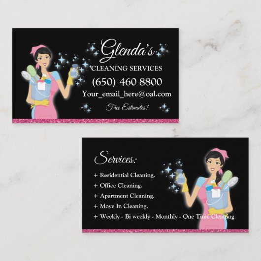 Maid Janitorial Cleaning Service Visitekaartjes (Voorkant / Achterkant)