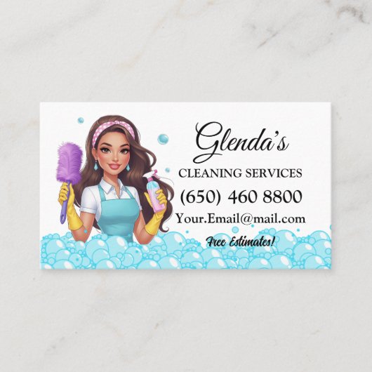 Maid Janitorial Cleaning Service Visitekaartjes (Voorkant)