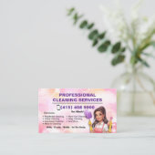 Maid Janitorial Lady Visitekaartje Huis schoonmake (Staand voorkant)