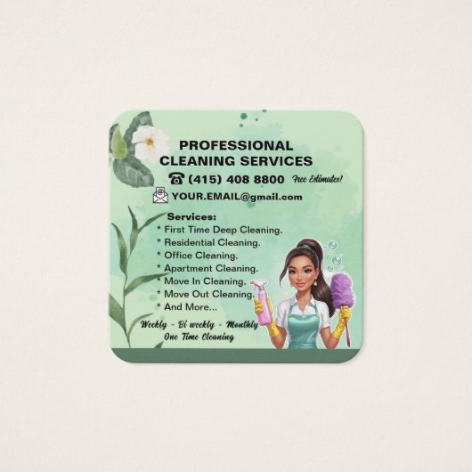 Maid Janitorial Lady Visitekaartje Huis schoonmake (Voorkant)