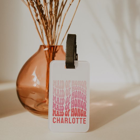 Maid of Eu Pink modern girly retro 60's simpele Bagagelabel