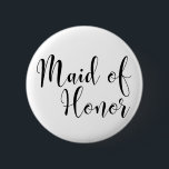 Maid of Honor 2 Black Script Typografie (30) Ronde Button 5,7 Cm<br><div class="desc">In deze versie worden de woorden "Maid of Honor" in het zwart weergegeven met behulp van een prachtige, moderne scriptlettertype uit mijn collectie. Het type is groter dan de andere optie, daardoor gebruikend twee rijen voor de woorden. Het bestand afbeelding is ontgrendeld, zodat u de grootte kunt verkleinen en tekst...</div>