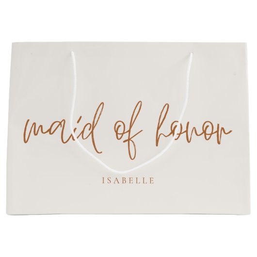 Maid of Honor Aardse Boho Handgeschreven Script Groot Cadeauzakje (Voorkant)