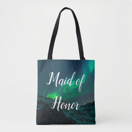 Maid of Honor Aurora Lights Script Elegant Wedding Tote Bag (Voorkant)