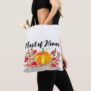 Maid of Honor Autumn Pumpkin Floral Fall Wedding Tote Bag