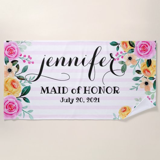 Maid of Honor Bachelorette Personalized Beach Tow Strandlaken (Voorkant)
