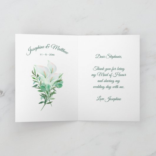 Maid of Honor Bedankt White Calla Lily (Binnen)