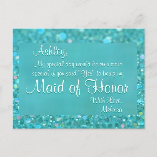 Maid of Honor beroemd gemaakt door Emerald Green Uitnodiging Briefkaart (Voorkant)