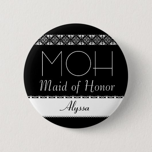 Maid of Honor Black and White Lace Wedding Button (Voorkant)