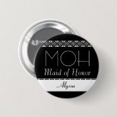 Maid of Honor Black and White Lace Wedding Button (Voorkant /achterkant)