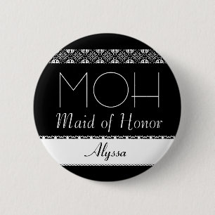 Maid of Honor Black and White Lace Wedding Button