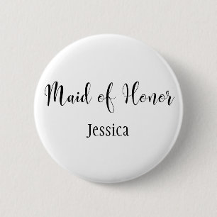 Maid of Honor Black Script Typografie w / Naam (30 Ronde Button 5,7 Cm