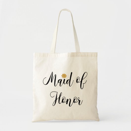 Maid of Honor Black Text with-Gold-Flower-Modern Tote Bag (Voorkant)