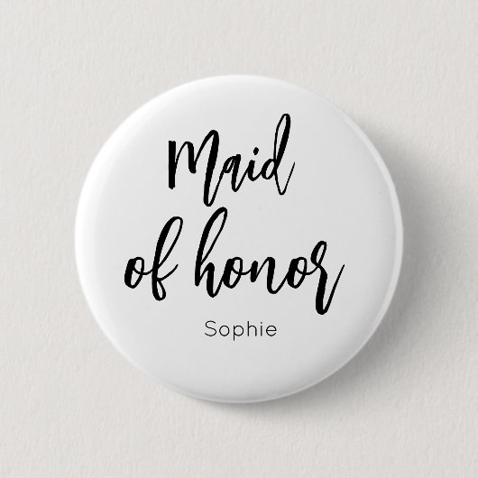 Maid of Honor Black White Wedding Button (Voorkant)