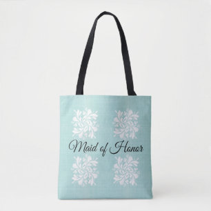 Maid of Honor Blauwgroen and White Floral Canvas t Tote Bag