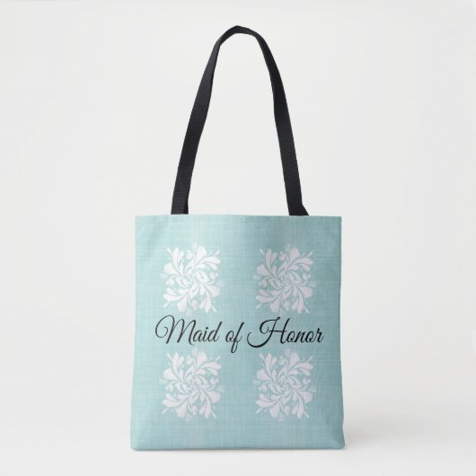 Maid of Honor Blauwgroen and White Floral Canvas t Tote Bag (Voorkant)