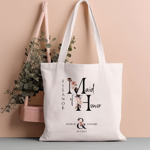 Maid of Honor Bloem Letter Boho Bloemen Bruiloft Tote Bag