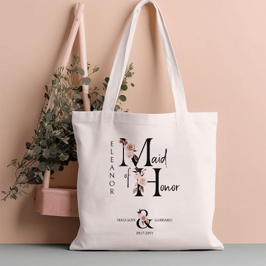 Maid of Honor Bloem Letter Boho Bloemen Bruiloft Tote Bag