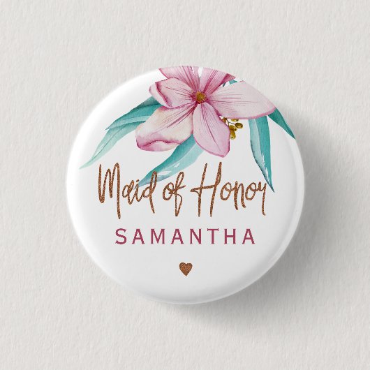 Maid of Honor bloemenroze koperen vrijgezellenfees Ronde Button 3,2 Cm (Voorkant)