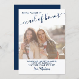 Maid of Honor Blue and White Photo proposal card Kaart