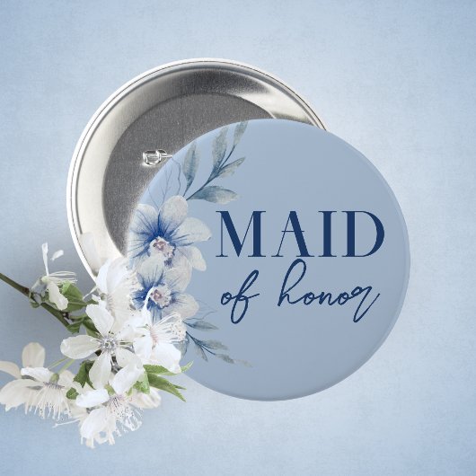 Maid of Honor Blue Floral Vrijgezellenfeest Button