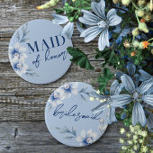 Maid of Honor Blue Floral Vrijgezellenfeest Button