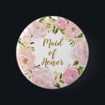 Maid of Honor Blush Pink Floral Round Badge Ronde Button 5,7 Cm<br><div class="desc">Sweet en korrelig design met roze en blozen waterverf met een roze en bloze mond</div>