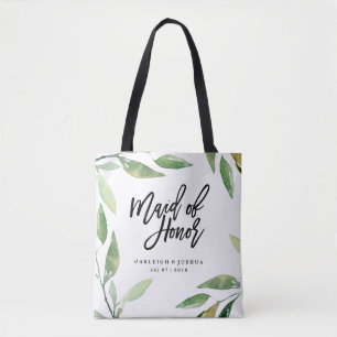 Maid of Honor Bohemian Leaves Bruiloft Canvas tas