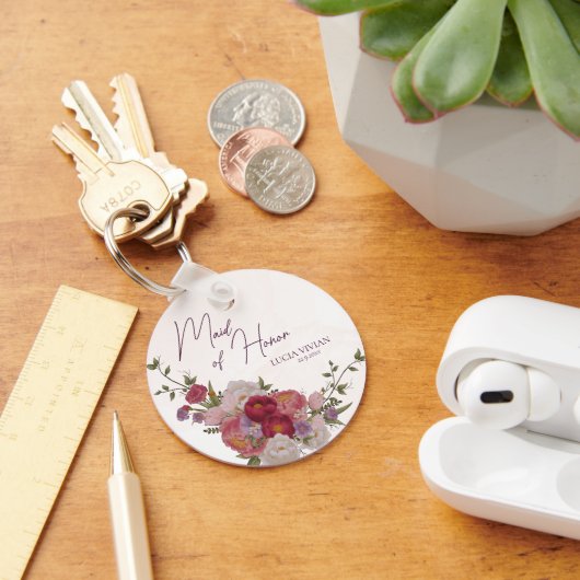 Maid of Honor Bourgondië Bos Bloemen Bruiloft Gift Sleutelhanger (Bureau)
