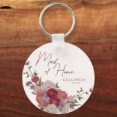 Maid of Honor Bourgondië Bos Bloemen Bruiloft Gift Sleutelhanger (Voorkant)