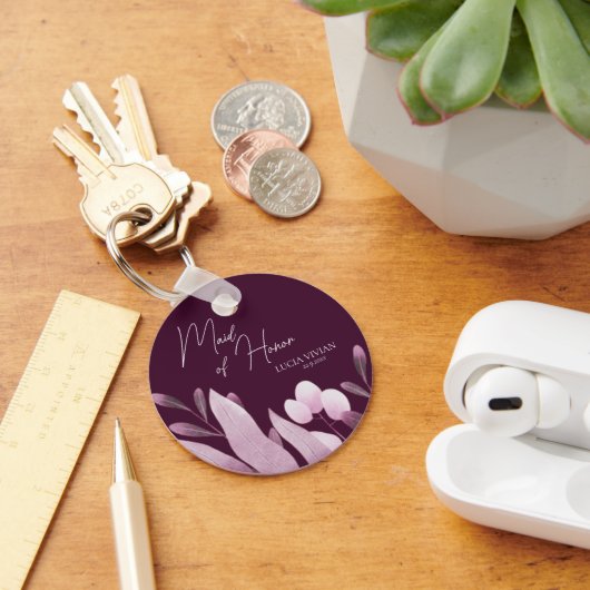 Maid of Honor Bourgondië Grote bladeren Bruiloft G Sleutelhanger (Bureau)