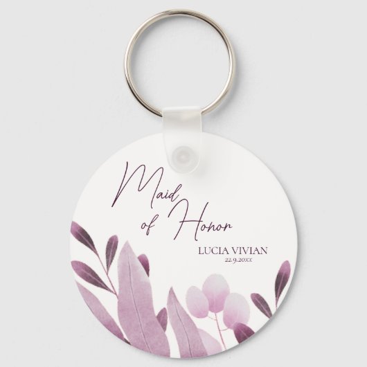 Maid of Honor Bourgondië Grote bladeren Bruiloft G Sleutelhanger (Voorkant)