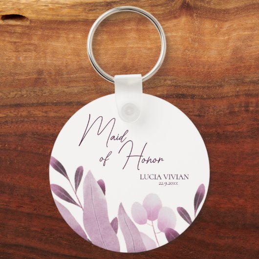 Maid of Honor Bourgondië Grote bladeren Bruiloft G Sleutelhanger (Voorkant)