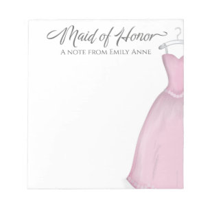 Maid of Honor Bridal Party  Pink Dress Notitieblok
