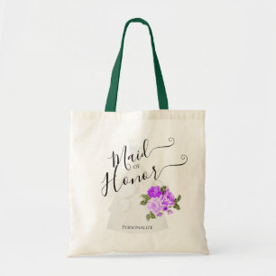 Maid of Honor - Bridal Party - Purple Flowers Tote Bag