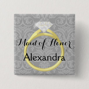 Maid of Honor Bridal Wedding Party - Gepersonalise Vierkante Button 5,1 Cm