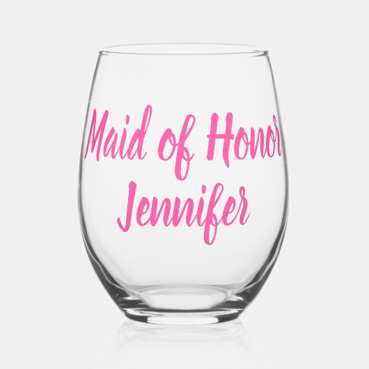 Maid of Honor Bruidsmeisje Roze Bruiloft Wijnglas Zonder Voet (Voorkant)