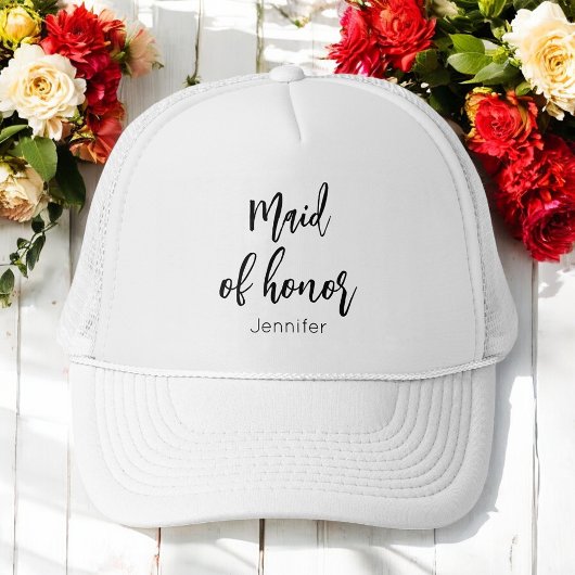 Maid of Honor Bruiloft Zwart Wit Trucker Pet