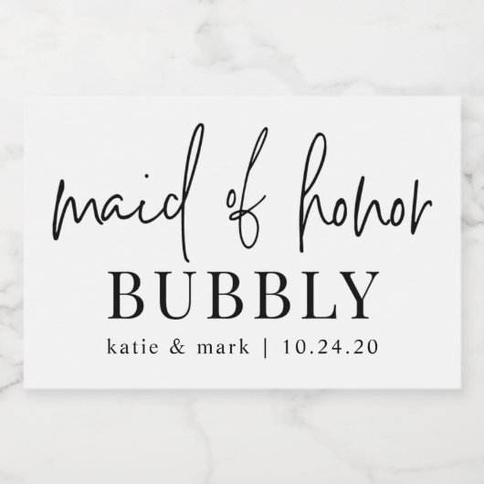 Maid of Honor Bubble Mini Mousserende Wijn Etikett Sparkling Wijnetiket (Enkel label)