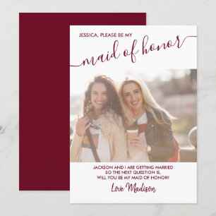 Maid of Honor Burgundy and White Photo Voorstel Kaart