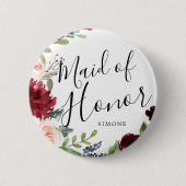 Maid of Honor Burgundy Bouquet Custom Wedding Ronde Button 5,7 Cm (Voorkant)