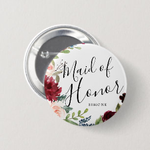 Maid of Honor Burgundy Bouquet Custom Wedding Ronde Button 5,7 Cm